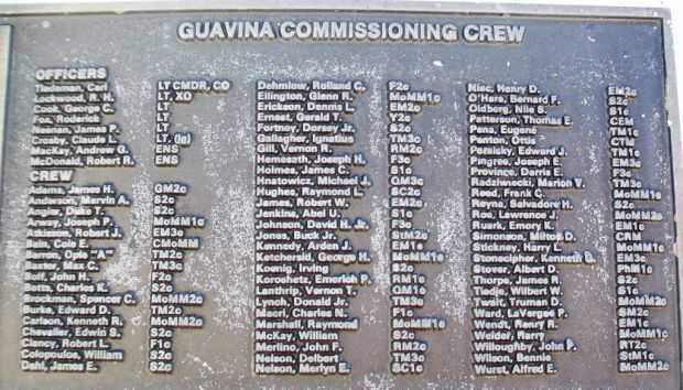 U.S.S. GUAVINA (SS362) WAR MEMORIAL CREW PLAQUE