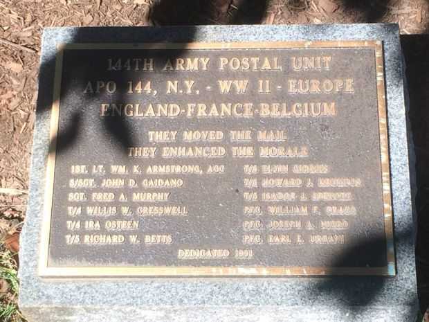 144TH ARMY POSTAL UNIT WAR MEMORIAL TREE PLAQUE