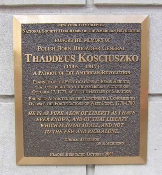 BRIGADIER GENERAL THADDEUS KOSCIUSZKO WAR MEMORIAL PLAQUE