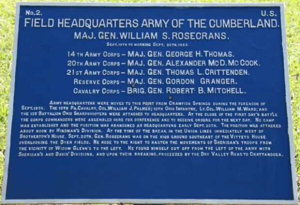 FIELD HEADQUARTERS ARMY OF THE CUMBERLAND WAR MEMORIAL PLAQUE II
