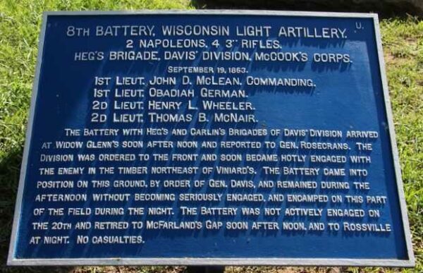8TH BATTERY, WISCONSIN LIGHT ARTILLERY WAR MEMORIAL PLAQUE
