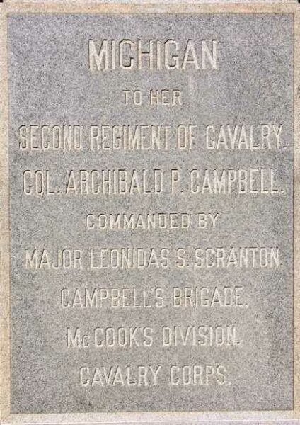 MICHIGAN SECOND REGIMENT OF CAVALRY WAR MEMORIAL DEDICATION STONE