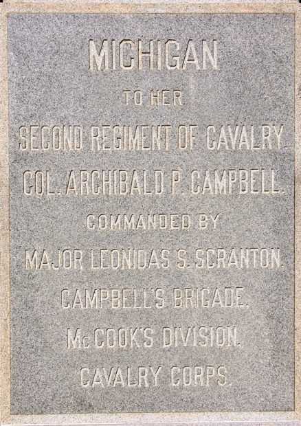 MICHIGAN SECOND REGIMENT OF CAVALRY WAR MEMORIAL DEDICATION STONE
