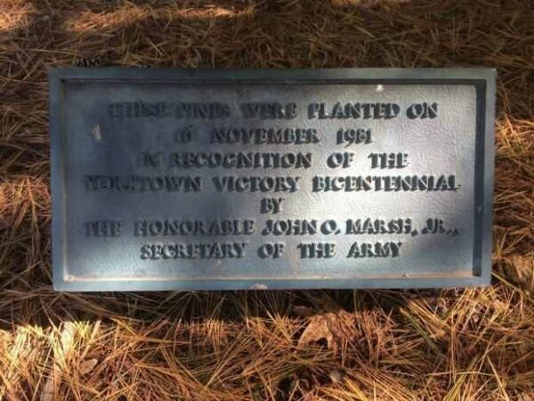 YORKTOWN BICENTENNIAL PINE TREES MEMORIAL PLAQUE