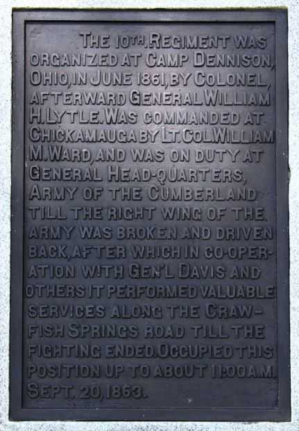10TH OHIO INFANTRY, GENERAL HEAD-QUARTERS WAR MEMORIAL PLAQUE