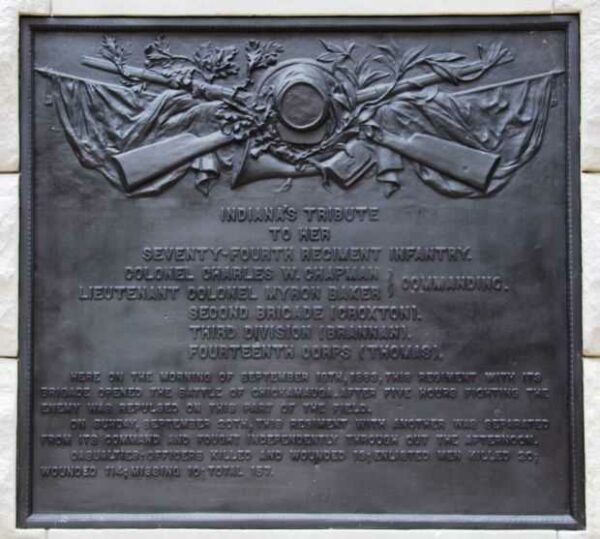 74TH REG INDIANA INFTY WAR MEMORIAL PLAQUE
