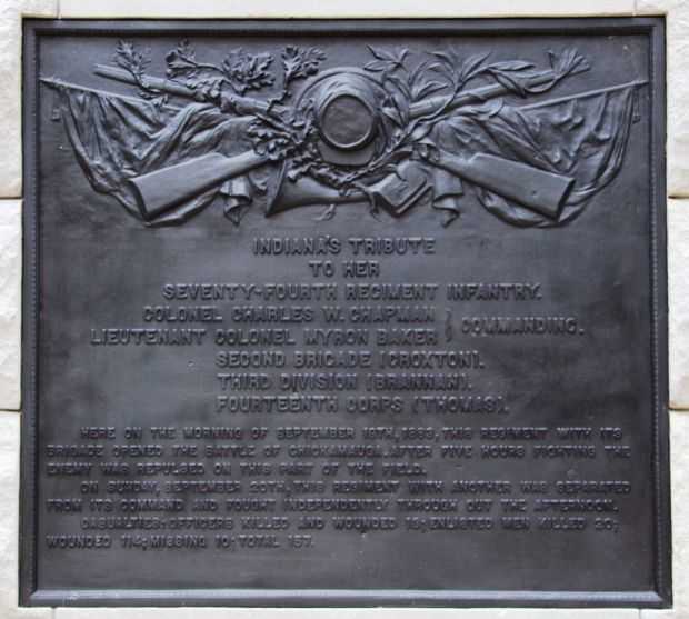 74TH REG INDIANA INFTY WAR MEMORIAL PLAQUE