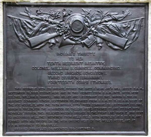 10TH REGIMENT INDIANA INFANTRY WAR MEMORIAL PLAQUE
