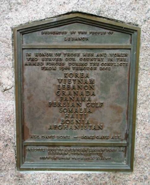 LEBANON VETERANS CONFLICTS MEMORIAL PLAQUE