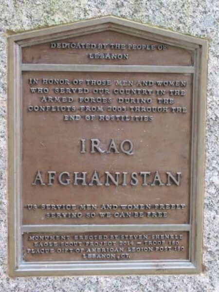 LEBANON IRAQ AFGHANISTAN VETERANS MEMORIAL PLAQUE