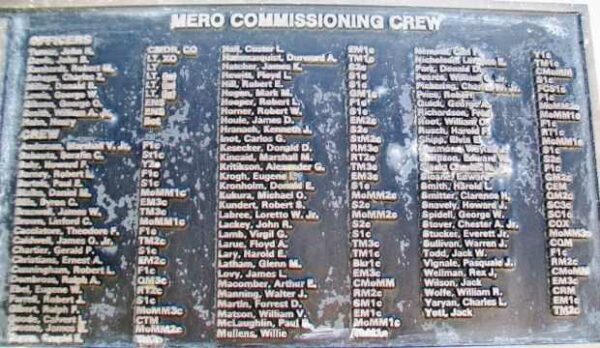 U.S.S. MERO (SS378) MEMORIAL CREW PLAQUE