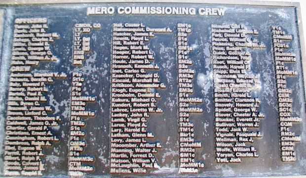 U.S.S. MERO (SS378) MEMORIAL CREW PLAQUE