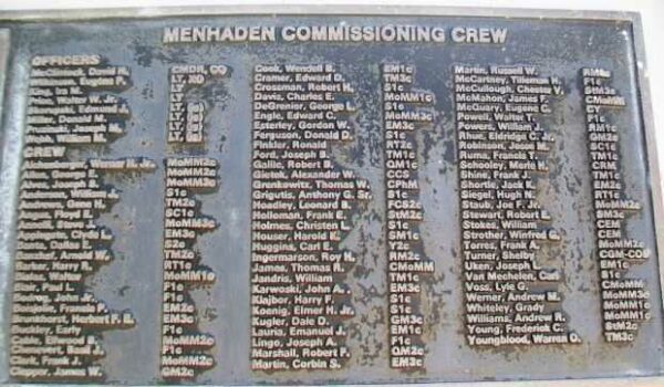U.S.S. MENHADEN (SS377) WAR MEMORIAL CREW PLAQUE