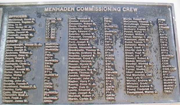 U.S.S. MENHADEN (SS377) WAR MEMORIAL CREW PLAQUE