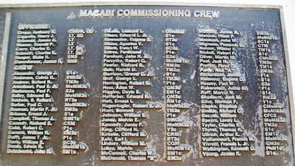 U.S.S. MACABI (SS375) WAR MEMORIAL CREW PLAQUE