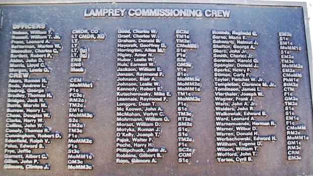 U.S.S. LAMPREY (SS372) WAR MEMORIAL CREW PLAQUE