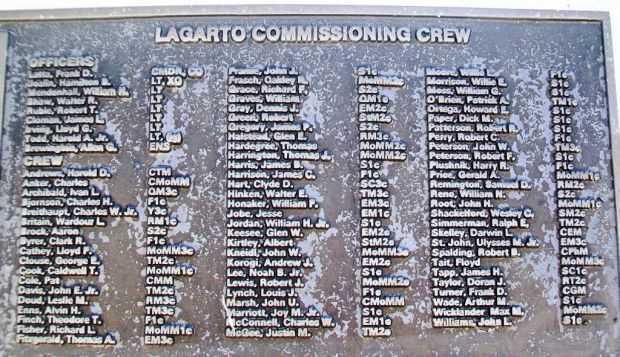 U.S.S. LAGARTO (SS371) WAR MEMORIAL CREW PLAQUE