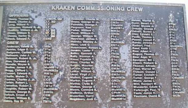 U.S.S. KRAKEN (SS370) WAR MEMORIAL CREW PLAQUE