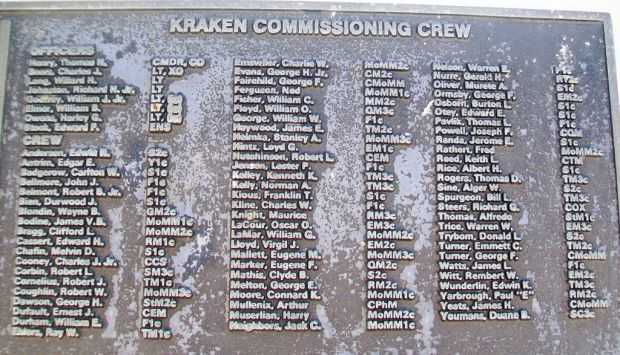 U.S.S. KRAKEN (SS370) WAR MEMORIAL CREW PLAQUE