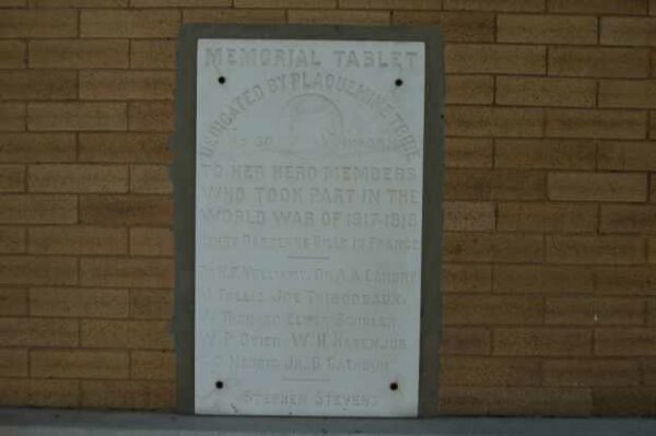 PLAQUEMINE TRIBE WORLD WAR I MEMORIAL TABLET