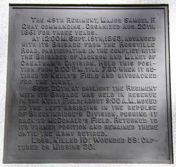 49TH OHIO INFANTRY REGIMENT WAR MEMORIAL PLAQUE