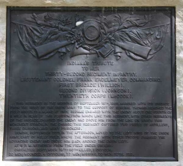 32ND REGT INDIANA INFTY WAR MEMORIAL PLAQUE