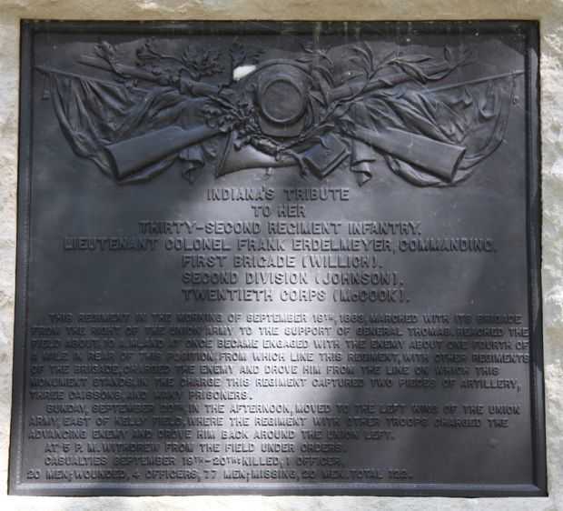 32ND REGT INDIANA INFTY WAR MEMORIAL PLAQUE