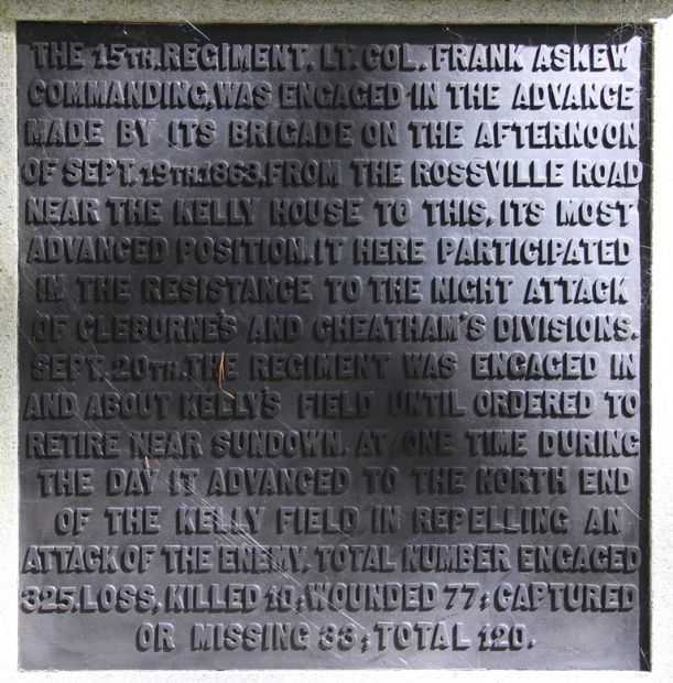 15TH OHIO INFANTRY REGIMENT WAR MEMORIAL PLAQUE