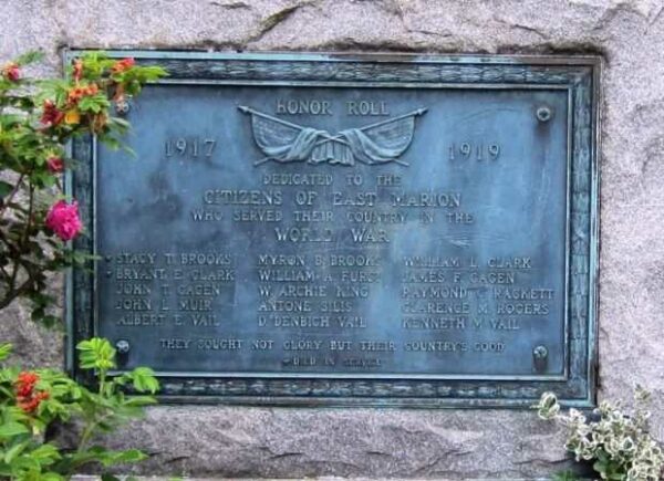 EAST MARION WORLD WAR I MEMORIAL PLAQUE