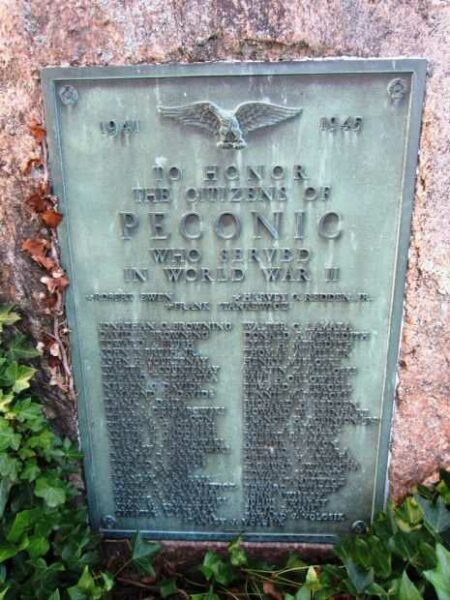 PECONIC WORLD WAR II MEMORIAL PLAQUE