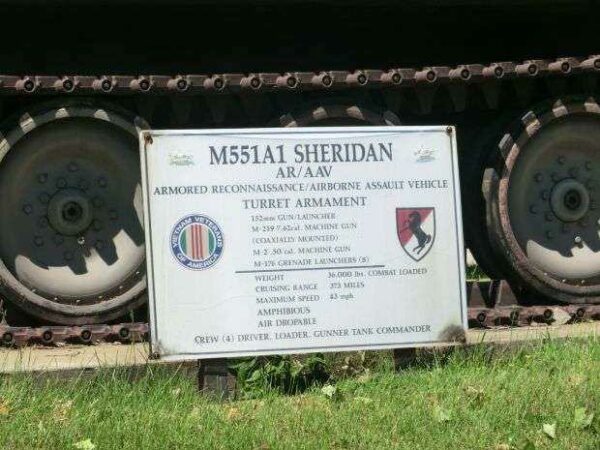 M551A1 SHERIDAN TANK WAR MEMORIAL PLAQUE