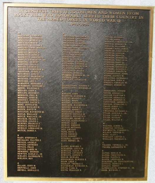 ROCKY HILL WORLD WAR II VETERANS MEMORIAL PLAQUE B