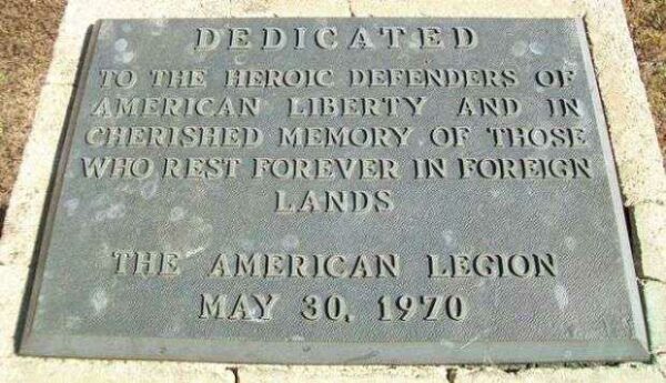 KEENE CEMETERY AMERICAN LEGION WAR MEMORIAL PLAQUE