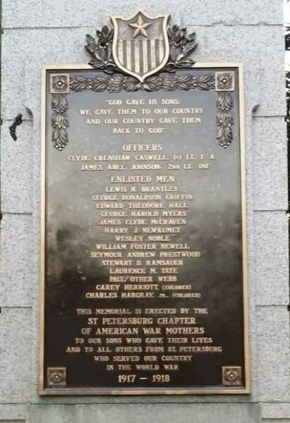 ST PETERSBURG WAR MOTHERS MEMORIAL PLAQUE