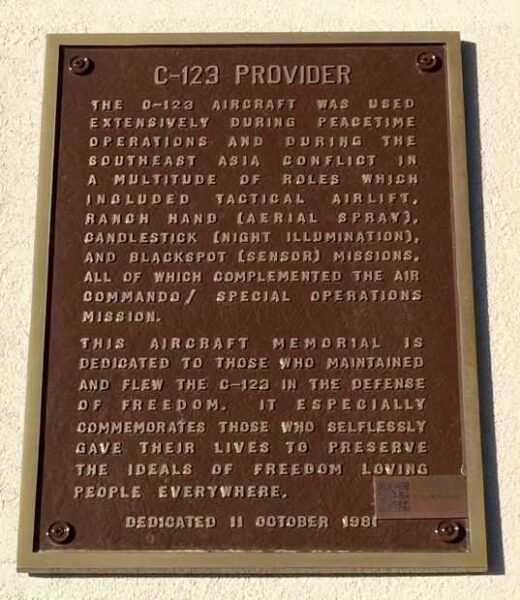 C-123 PROVIDER AIRCRAFT MEMORIAL PLAQUE