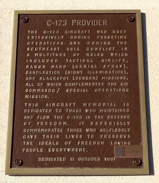 C-123 PROVIDER AIRCRAFT MEMORIAL PLAQUE
