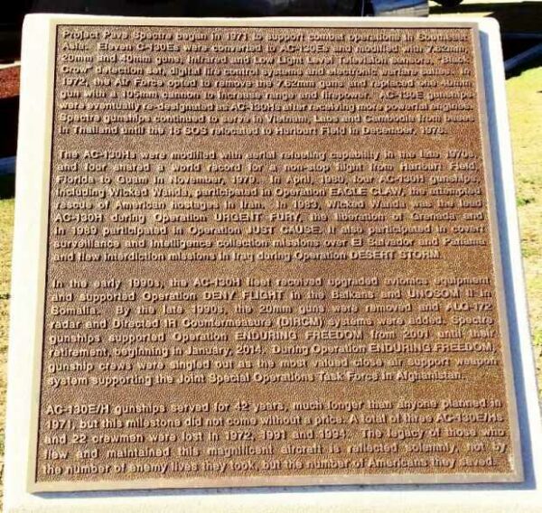 AC-130H SPECTRE MEMORIAL AIRCRAFT PLAQUE