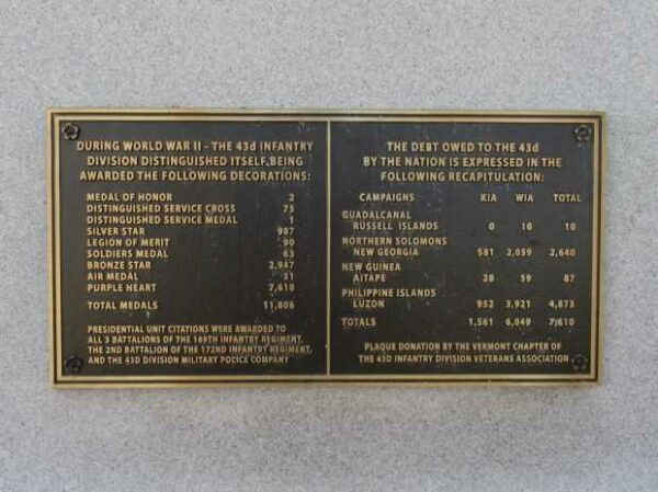 43RD INFANTRY DIVISION WAR MEMORIAL PLAQUE D