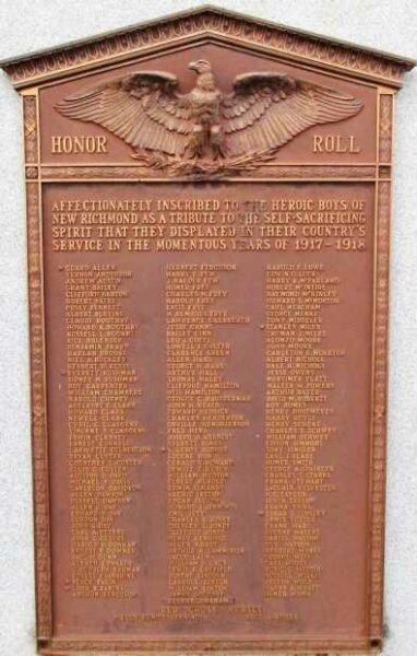 NEW RICHMOND WORLD WAR I MEMORIAL PLAQUE