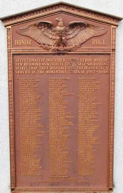 NEW RICHMOND WORLD WAR I MEMORIAL PLAQUE