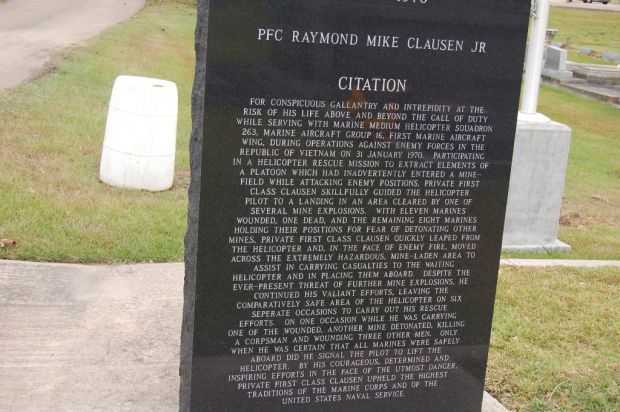 PFC RAYMOND MIKE CLAUSEN JR MEDAL OF HONOR MEMORIAL BACK BOTTOM