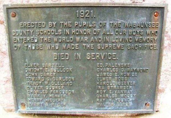 WABAUNSEE COUNTY SCHOOLS WORLD WAR I MEMORIAL PLAQUE