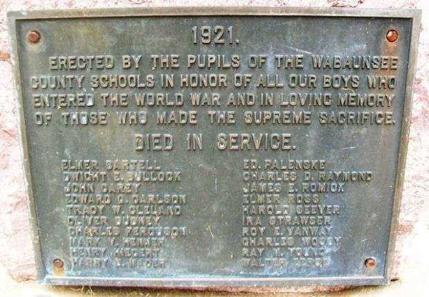 WABAUNSEE COUNTY SCHOOLS WORLD WAR I MEMORIAL PLAQUE