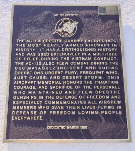 AC-130 SPECTRE MEMORIAL AIRCRAFT PLAQUE