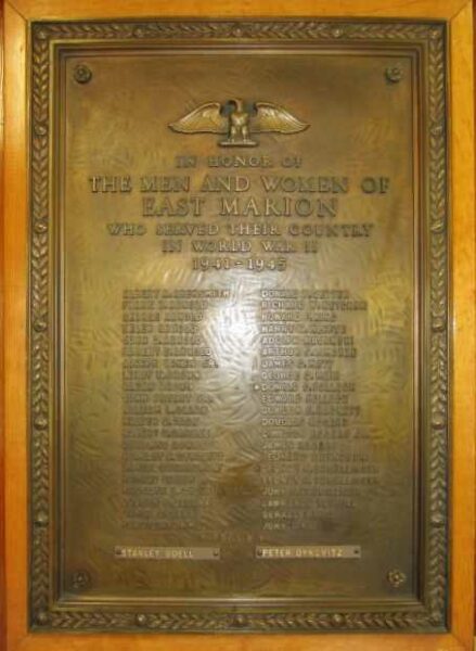 EAST MARION POST OFFICE WORLD WAR II MEMORIAL BUILDING PLAQUE A