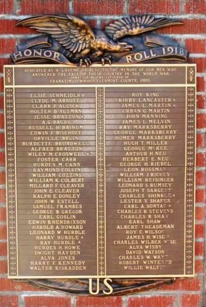 FRANKLIN TOWNSHIP WORLD WAR I VETERANS MEMORIAL PLAQUE