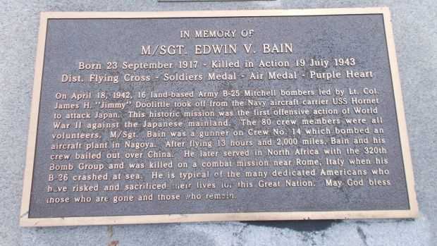 M/SGT. EDWIN V. BAIN WAR MEMORIAL PLAQUE A