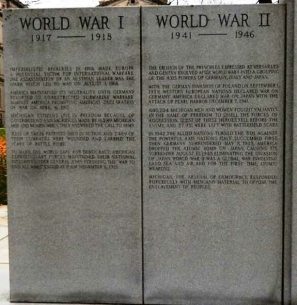 MICHIGAN WAR VETERANS MEMORIAL LEFT PANELS