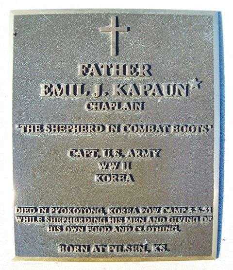 FATHER EMIL J. KAPAUN WAR MEMORIAL PLAQUE