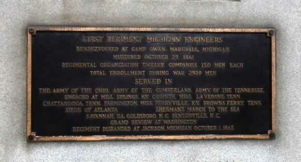 FIRST REGIMENT MICHIGAN ENGINEERS MEMORIAL PLAQUE A